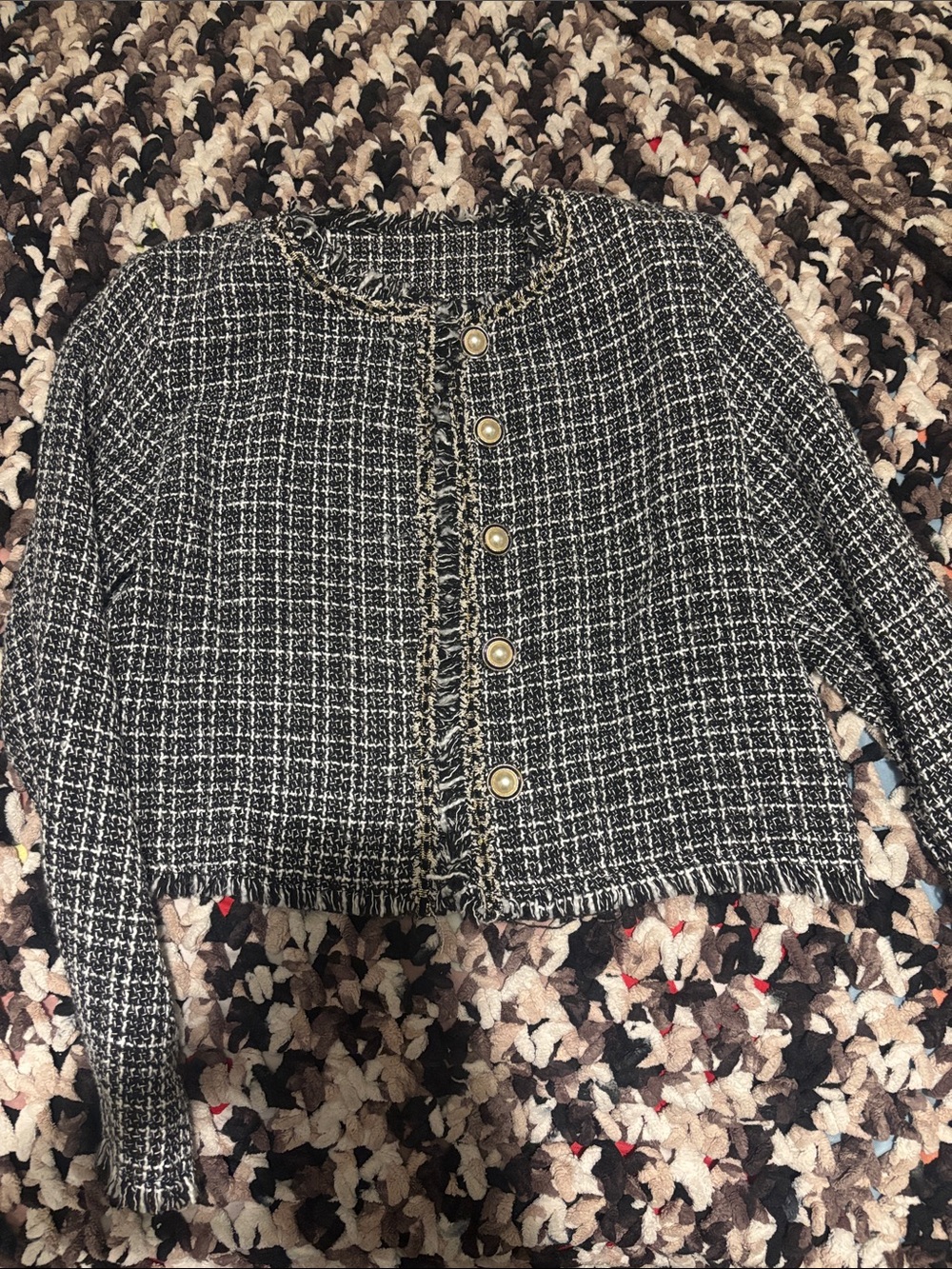 Classic Black & White Tweed Cropped Jacket